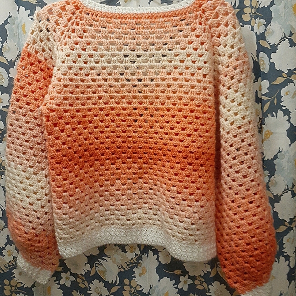 Granny Stitch V-Neck Sweater (Handmade)
